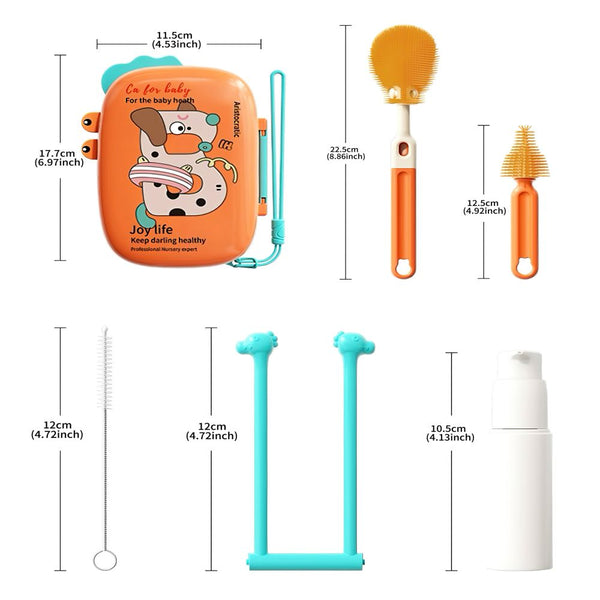 Portable Baby Bottle Brush Set, Includes Bottle and Nipple Brushes with Draining Rack, Convenient for Travel